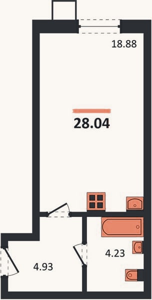 Планировка: Студия, 28 м²