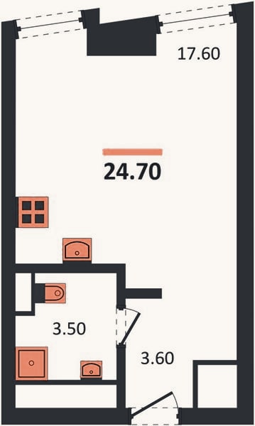 Планировка: Студия, 24,7 м²