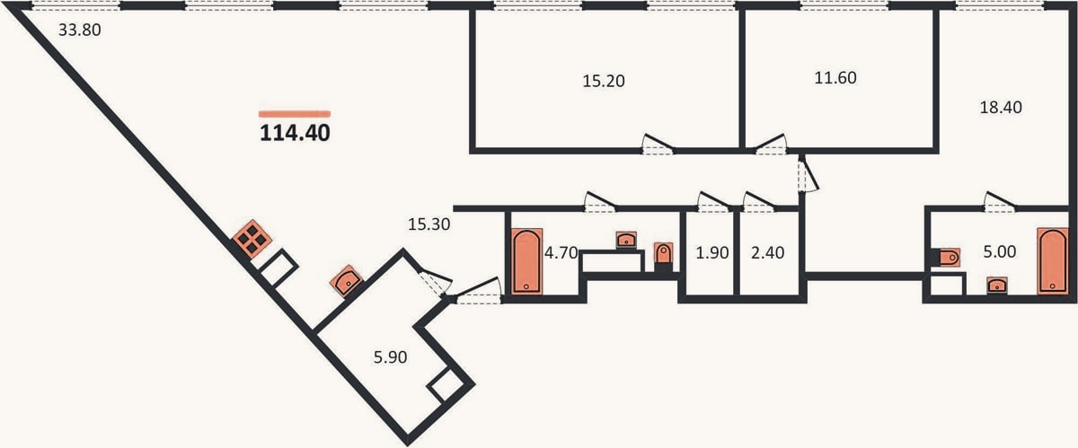 Планировка: 3-к, 114,4 м²