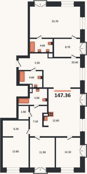 Планировка: 4+ к, 147,4 м²