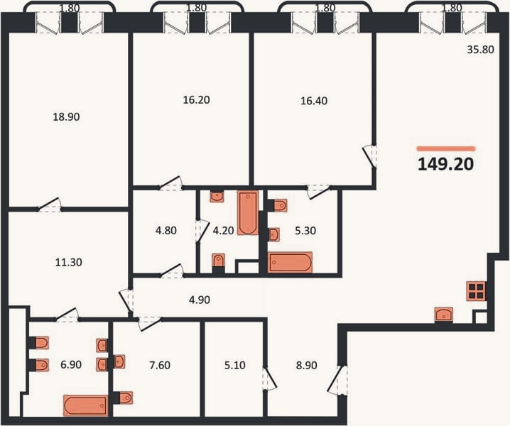 Планировка: 3-к, 149,2 м²