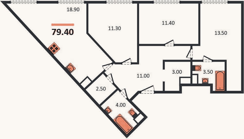 Планировка: 3-к, 79,1 м²
