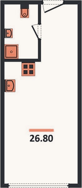 Планировка: Студия, 26,8 м²