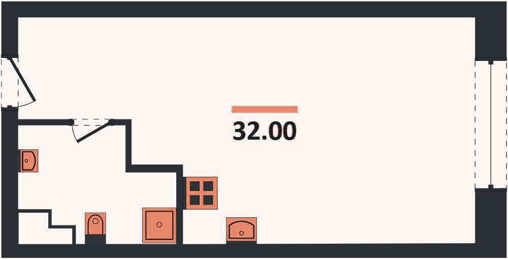 Планировка: 1-к, 32,1 м²