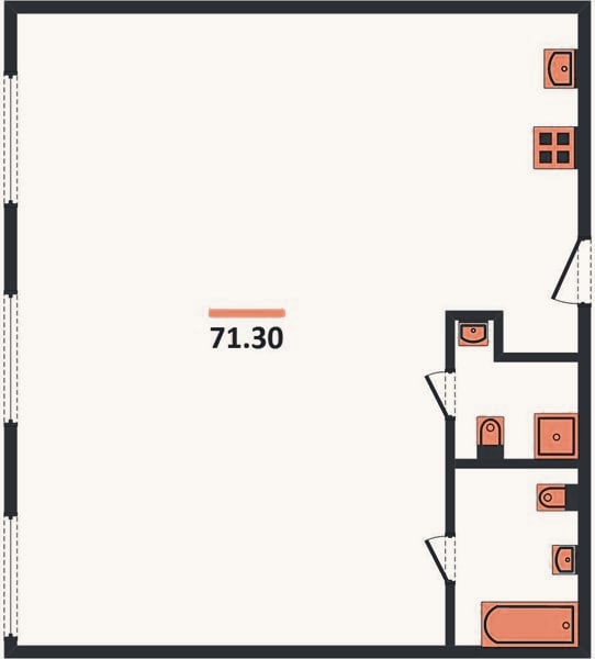 Планировка: 2-к, 71,3 м²