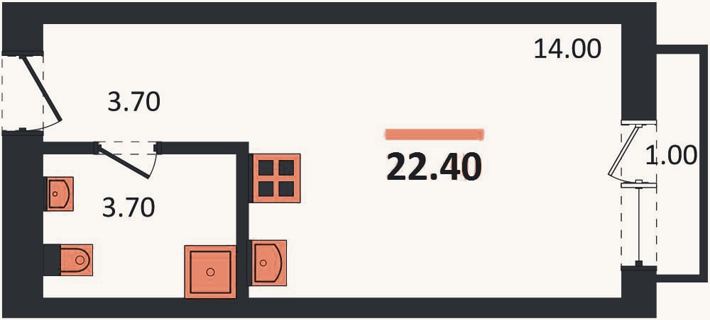 Планировка: Студия, 22,4 м²