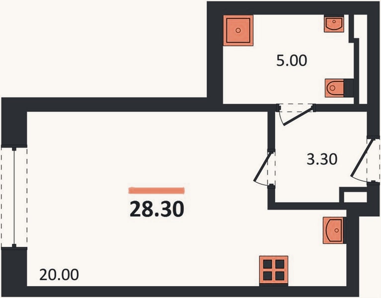 Планировка: Студия, 28,3 м²