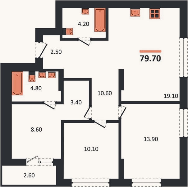 Планировка: 3-к, 79,7 м²