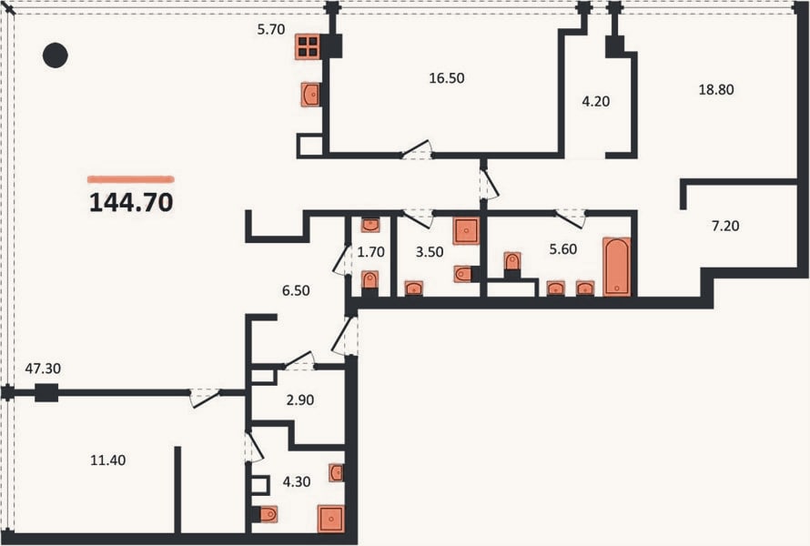 Планировка: 3-к, 144,7 м²