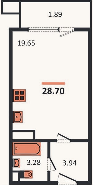 Планировка: Студия, 28,7 м²