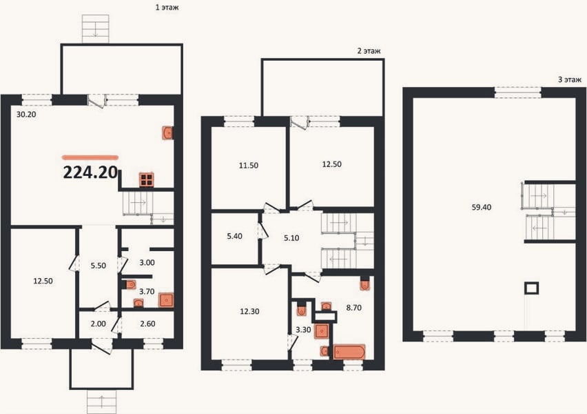Планировка: 4+ к, 224,2 м²
