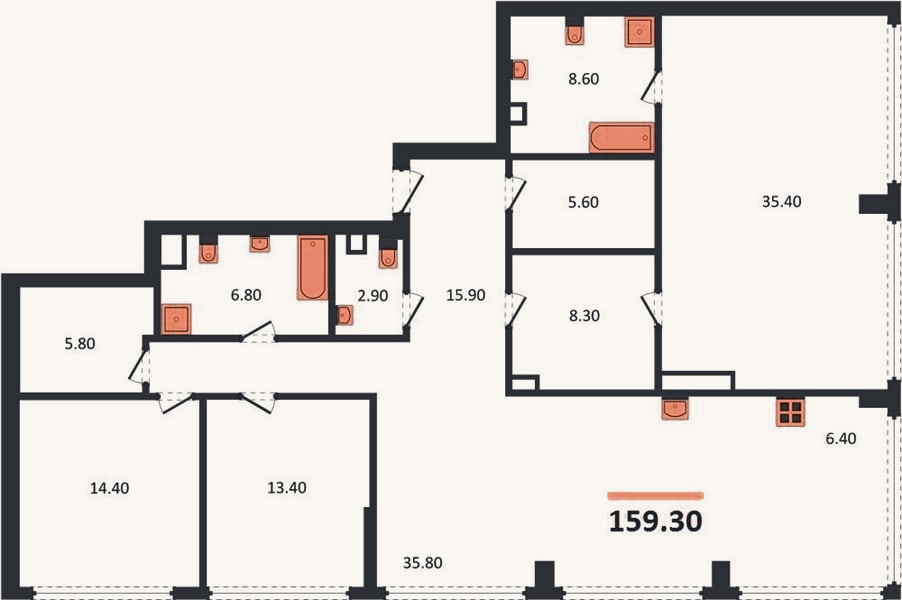 Планировка: 3-к, 159,3 м²