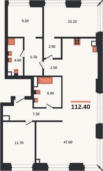 Планировка: 3-к, 112,4 м²