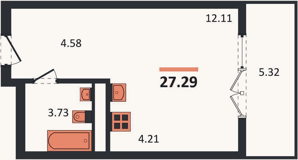Планировка: Студия, 27,3 м²