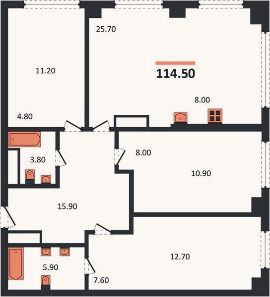 Планировка: 3-к, 114,5 м²