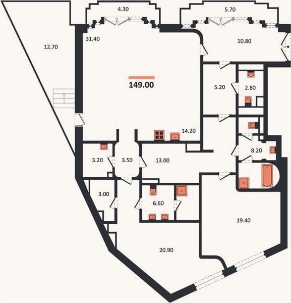 Планировка: 2-к, 149 м²
