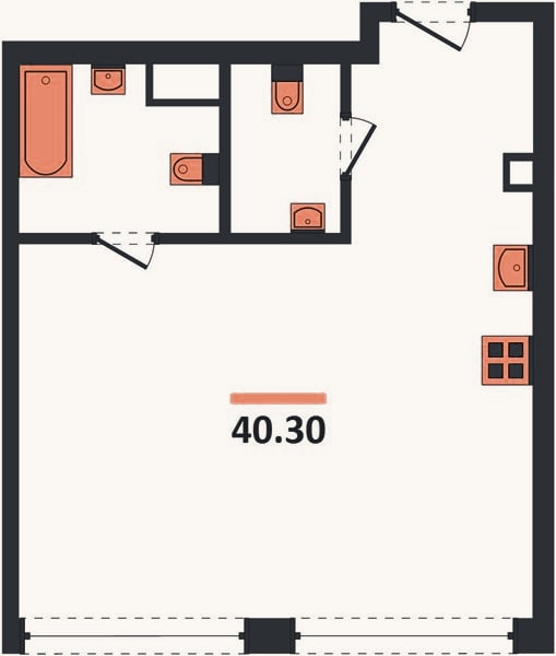 Планировка: 1-к, 40,3 м²