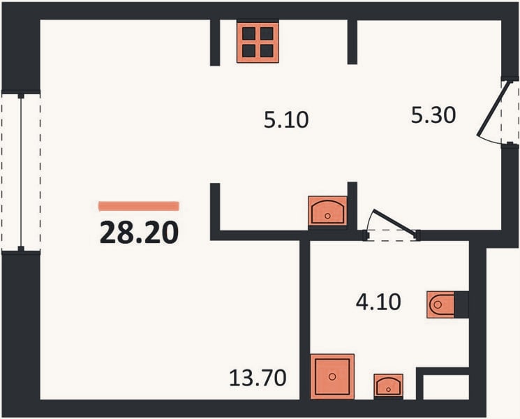 Планировка: Студия, 28,2 м²
