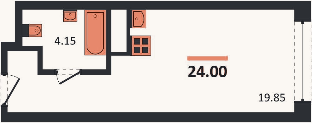 Планировка: Студия, 24 м²