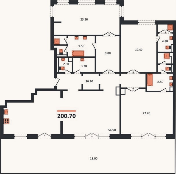 Планировка: 3-к, 200,7 м²