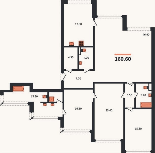 Планировка: 3-к, 160,6 м²