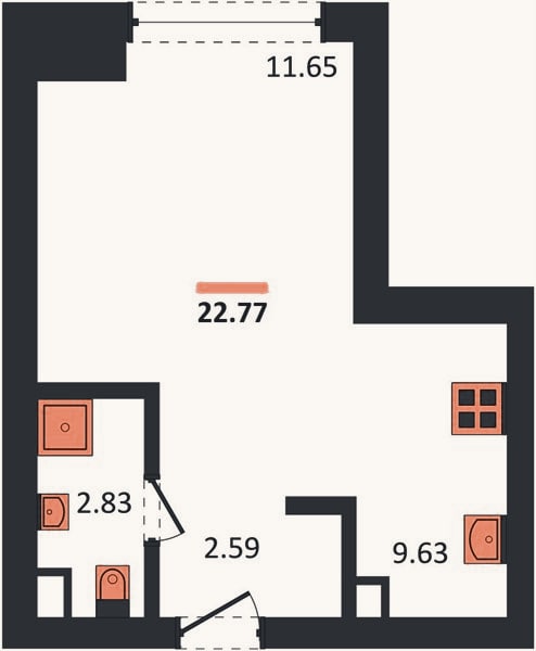 Планировка: Студия, 22,8 м²