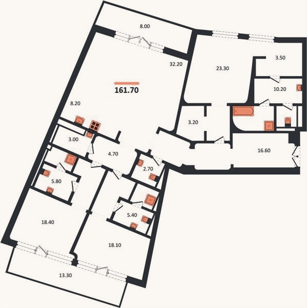 Планировка: 3-к, 161,7 м²