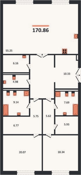 Планировка: 2-к, 170,9 м²