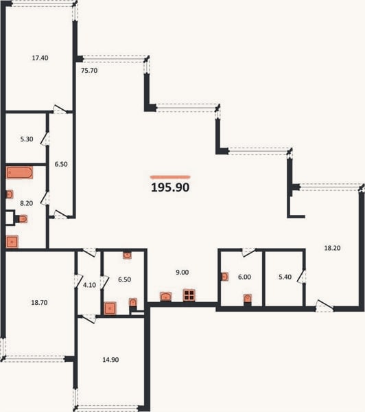 Планировка: 3-к, 195,9 м²