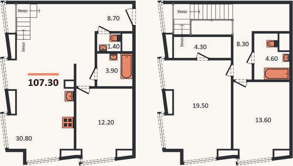 Планировка: 3-к, 107,3 м²