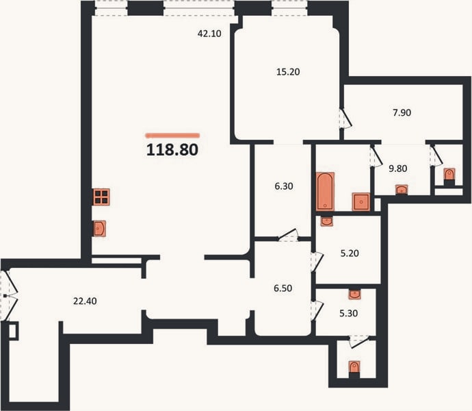 Планировка: 1-к, 118 м²