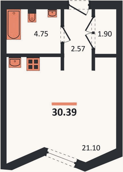 Планировка: Студия, 30,4 м²