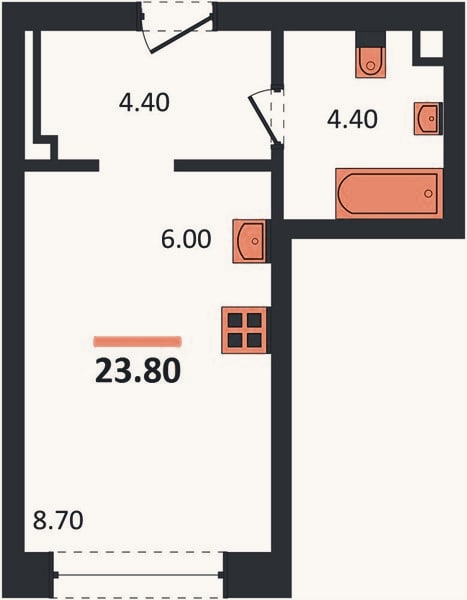 Планировка: Студия, 23,8 м²