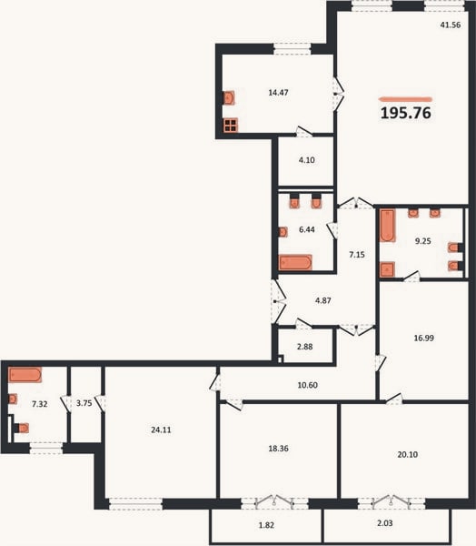 Планировка: 4+ к, 195,8 м²