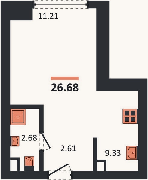 Планировка: Студия, 26,7 м²