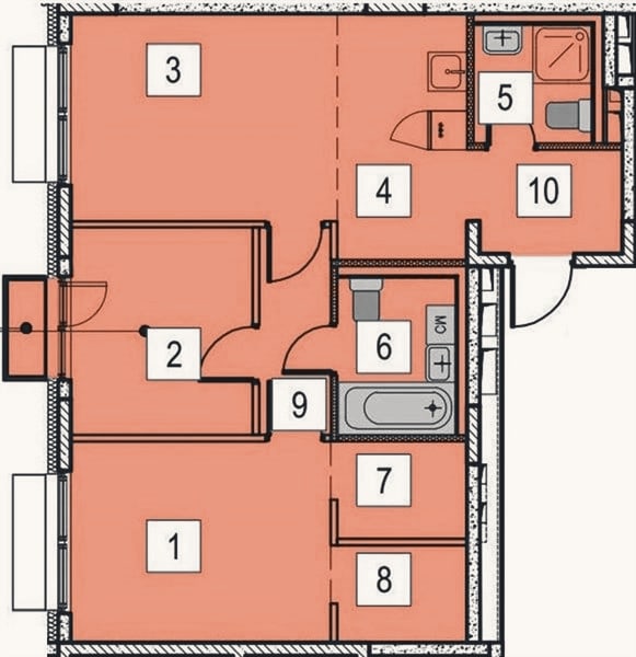 Планировка: 2-к, 62,9 м²