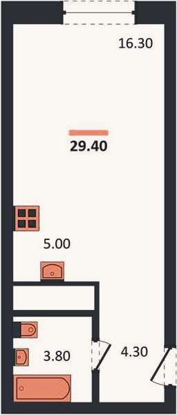 Планировка: Студия, 29,4 м²