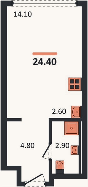 Планировка: Студия, 24,4 м²