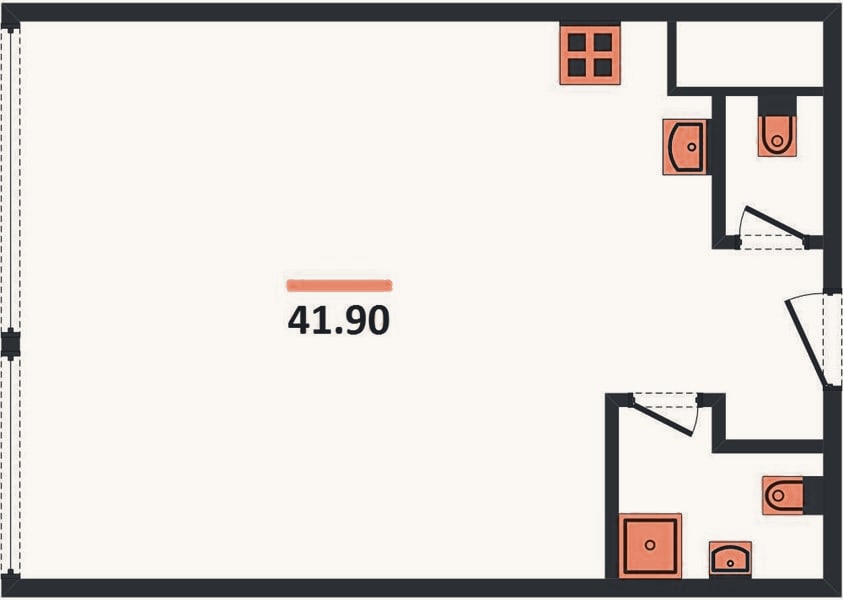 Планировка: 1-к, 41,9 м²