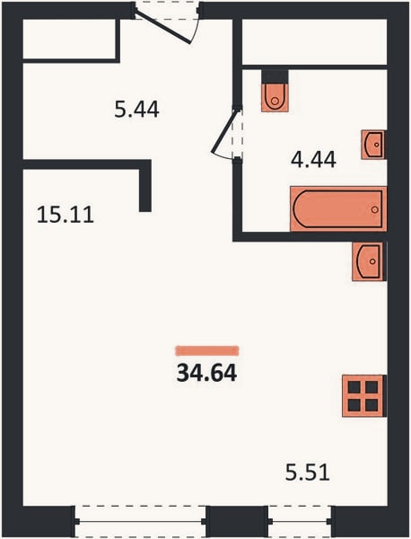 Планировка: Студия, 34,6 м²