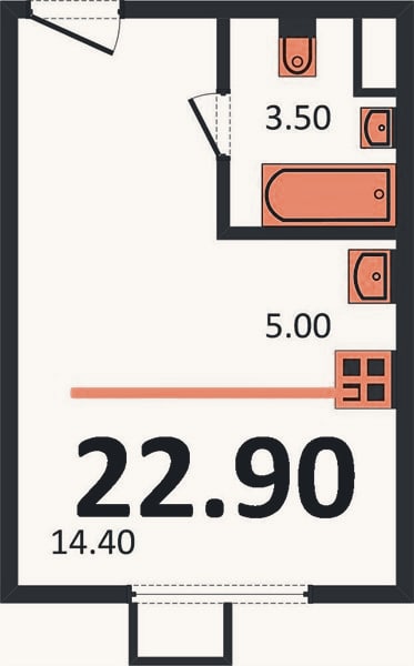 Планировка: Студия, 22,9 м²