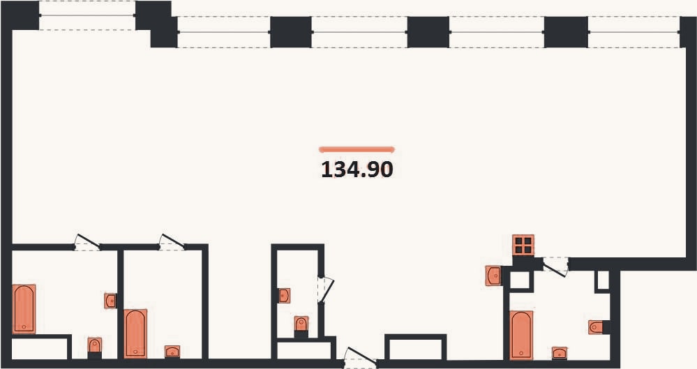 Планировка: 3-к, 134,9 м²