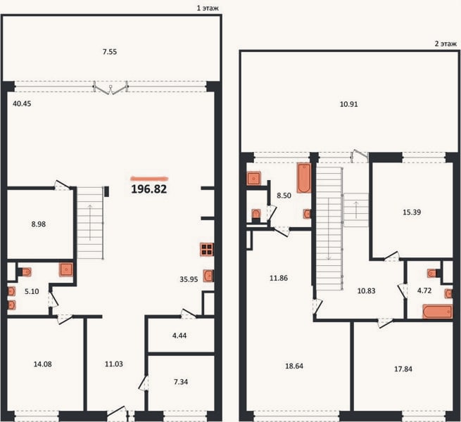 Планировка: 4+ к, 196,8 м²