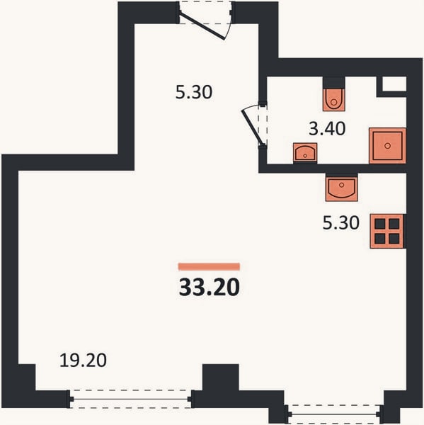 Планировка: Студия, 33,2 м²