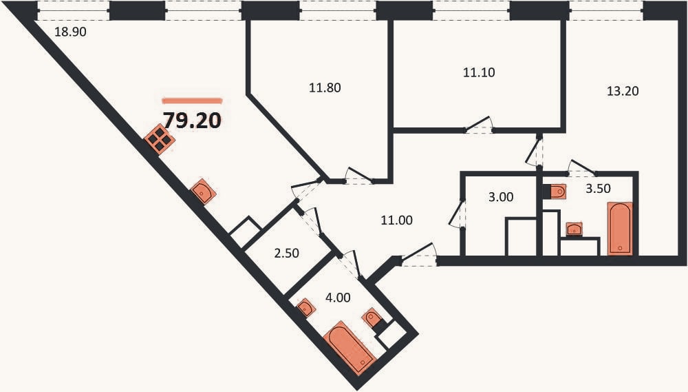 Планировка: 3-к, 79 м²