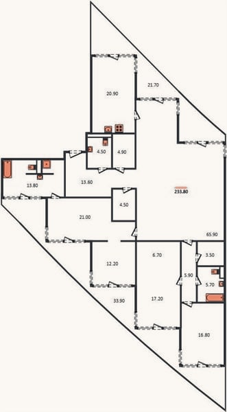 Планировка: 3-к, 233,9 м²