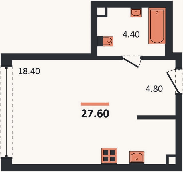Планировка: Студия, 27,8 м²