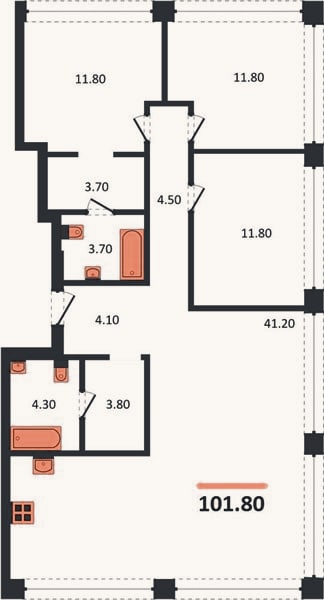 Планировка: 3-к, 101,8 м²