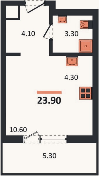 Планировка: Студия, 23,9 м²