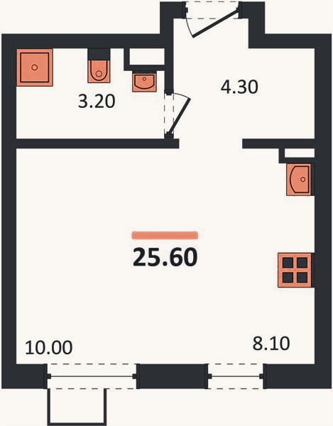 Планировка: Студия, 25,6 м²